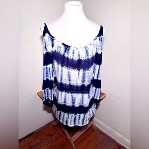 INC International Concepts Cold Shoulder Tye Dye Rhinestone Top